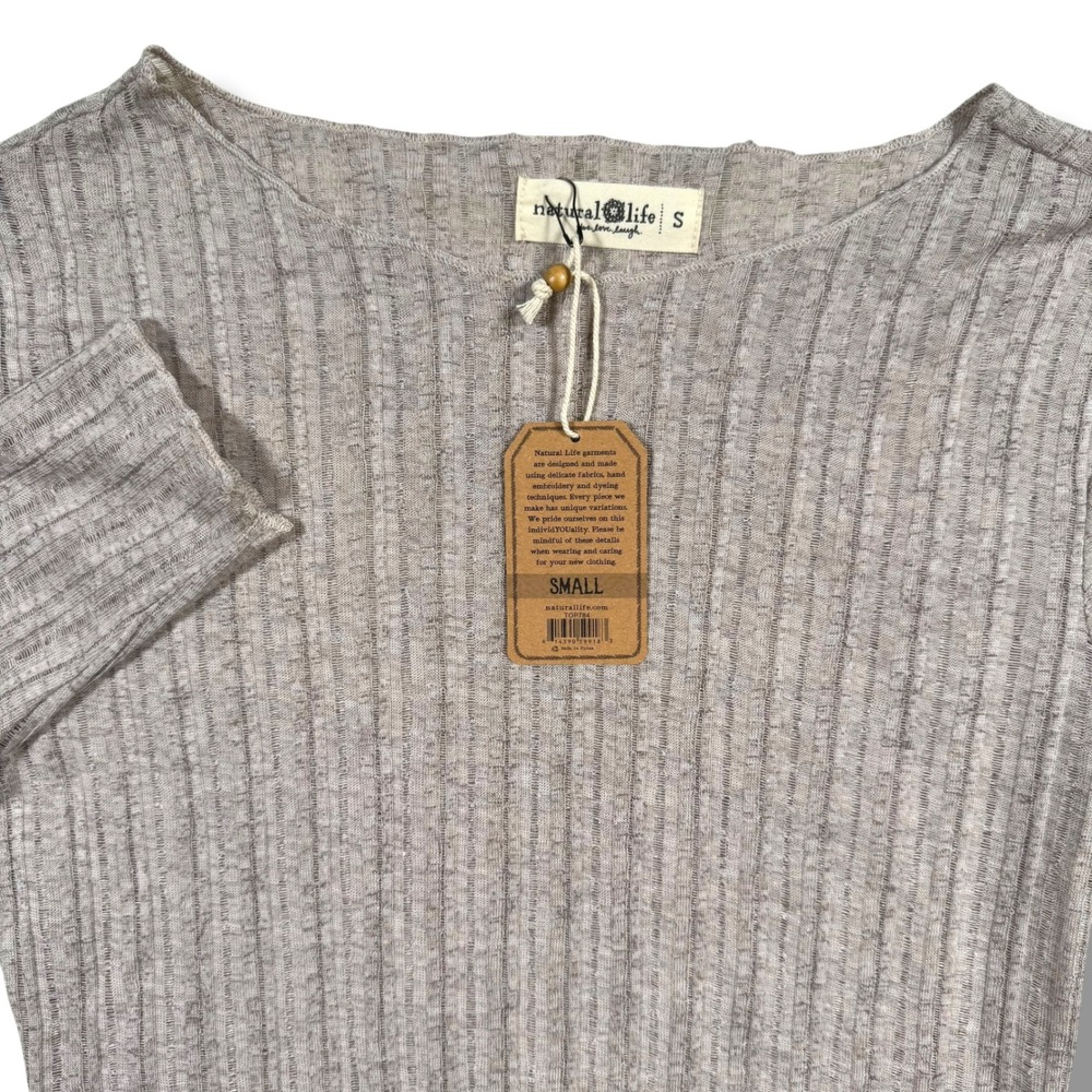 Natural Life Ribbed Boat Neck Long Sleeve Top Size Small Women Taupe Heathered